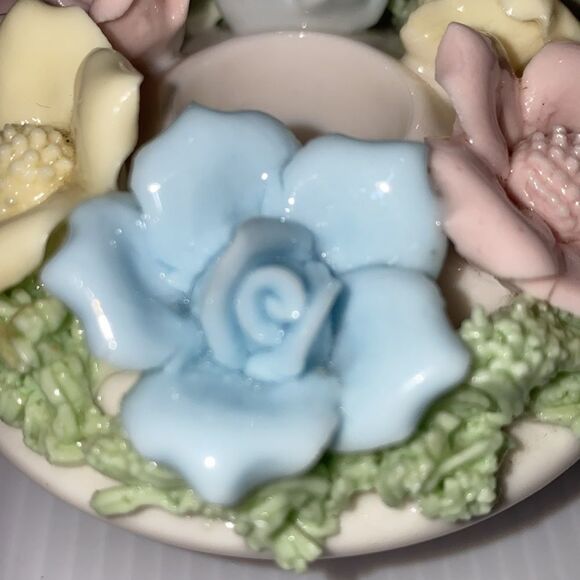 Vintage Norcrest Japan Porcelain Tapered Candle Holder Porcelain Pastel Flowers - Picture 12 of 13